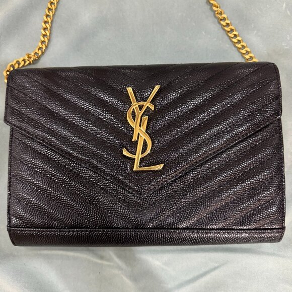 Saint Laurent Handbags - Saint Laurent Cassandre classic grained leather chain wallet